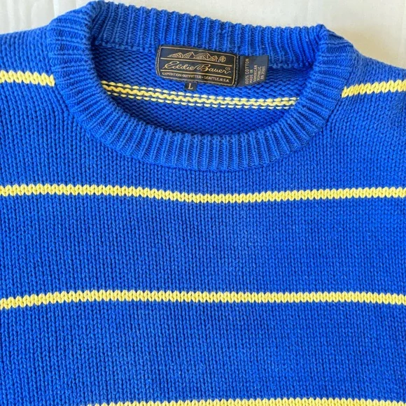 Eddie Bauer Vintage 
Cotton Crew Neck Sweater for Spring
Blue yellow stripes!
L - Picture 2 of 14